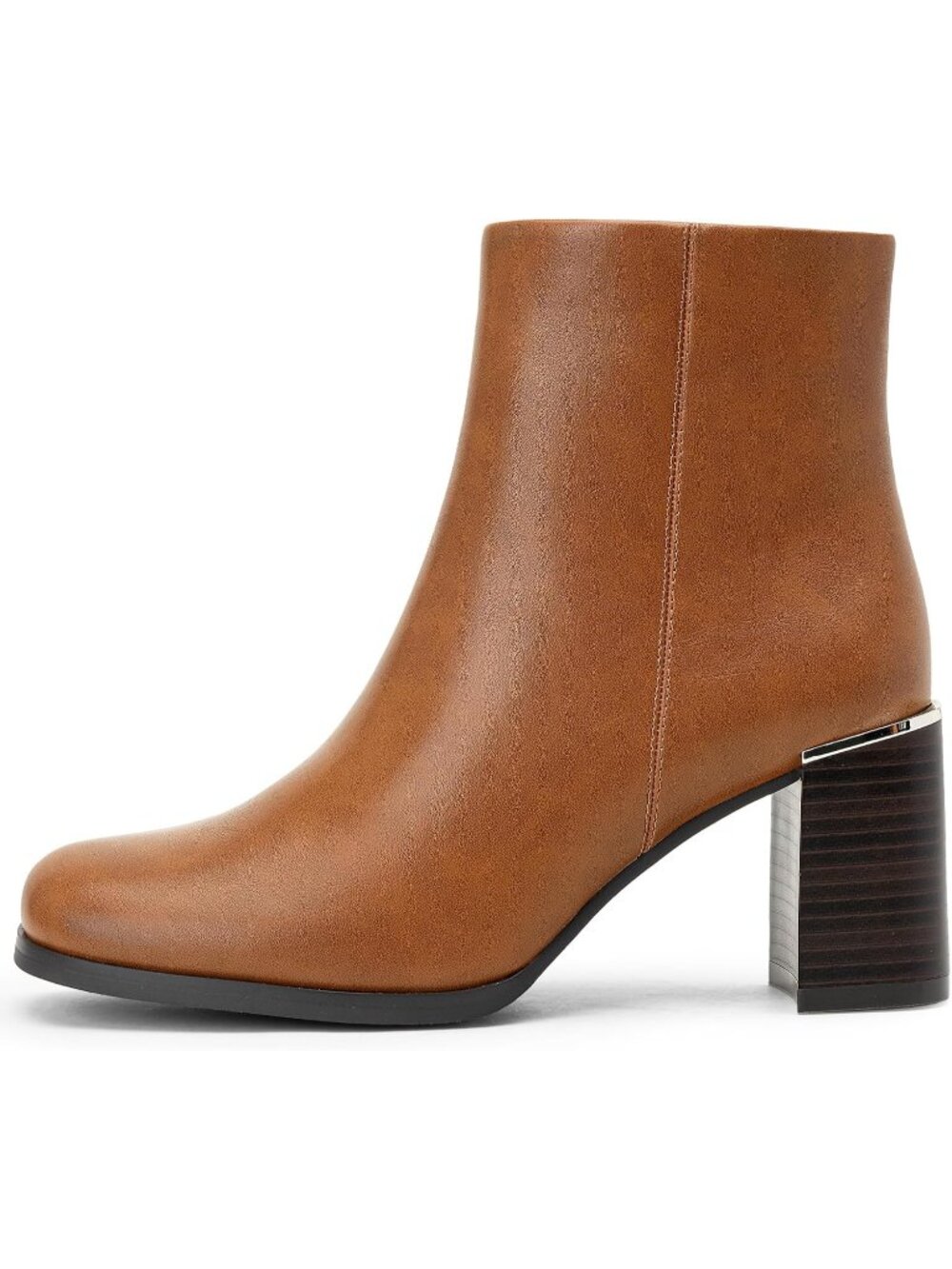 Women's Yellow Brown Square Round Toe Chunky Heel Ankle Boot w/ Side Zip Booties